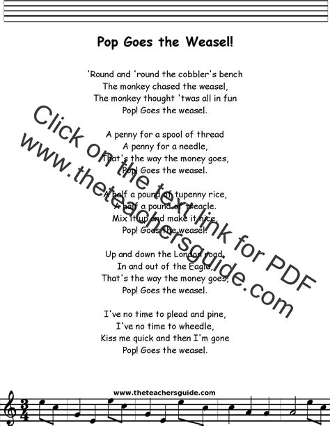 Pop Goes The Weasel Lyrics Printout Midi And Video