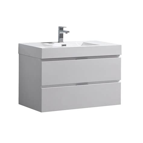 I bought a 30 wide x 24 high x 24 deep refrigerator kitchen wall hung cabinet, and cut the depth of the box down to 21, and the height down to 18. Fresca Valencia 36 in. W Wall Hung Bathroom Vanity in Glossy White with Acrylic Vanity Top in ...