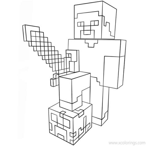 Minecraft Steve Coloring Pages With Diamond Armor