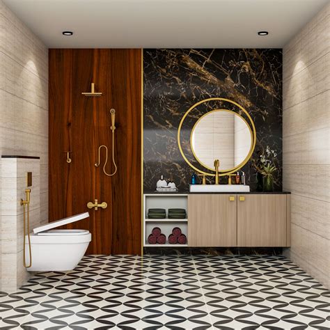 Modern Bathroom Interior Design Idea With Patterned Tiles Livspace