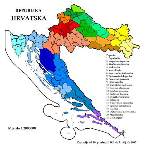 Zupanije Republike Hrvatske Od 1992 12 30 Do 1997 02 07