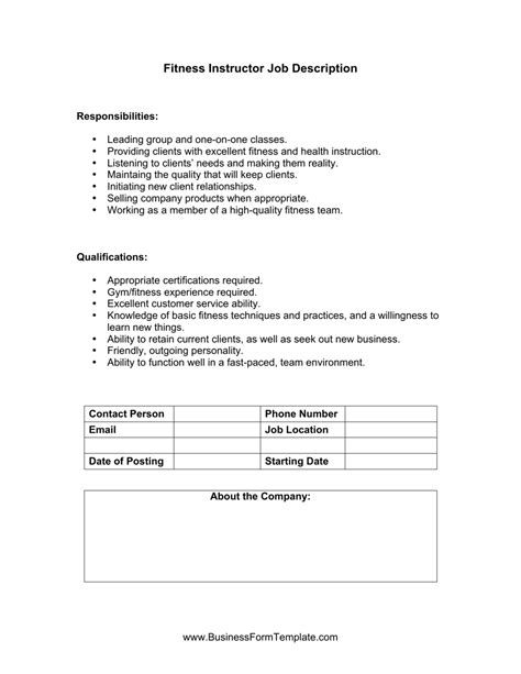 Fitness Instructor Job Description Template Download Printable Pdf