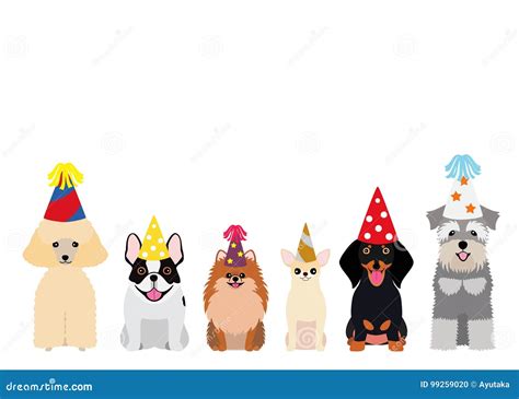 Smiling Small Dogs With Party Hat Stock Vector Illustration Of
