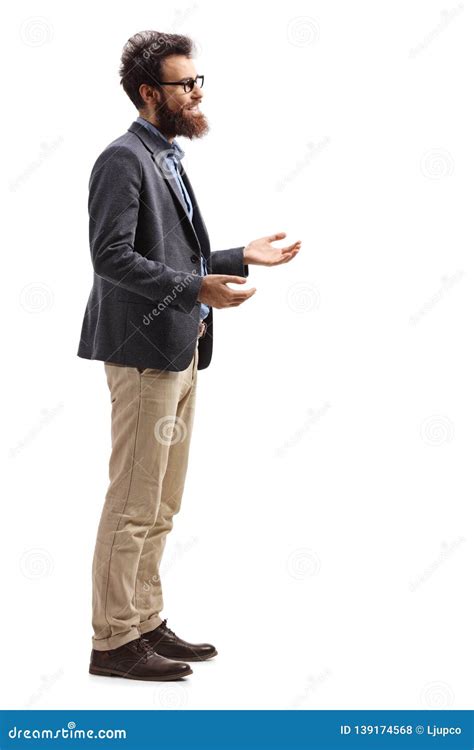 Man Standing And Explaining With Hands Stock Photo Image Of