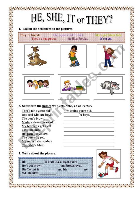 Using He She It They Worksheets Worksheets For Kindergarten