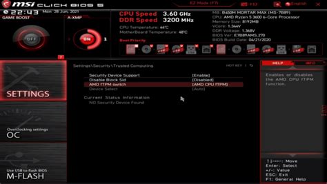 Windows 11 How To Enable Tpm 2 0 And Secure Boot In Bios Amd Ryzen Msi