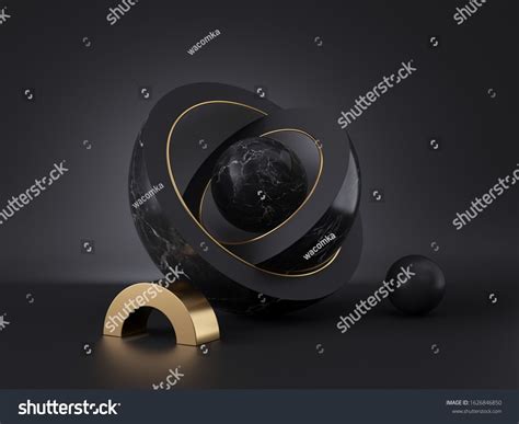 3d Render Abstract Geometric Shapes Black Minimal Background Marble