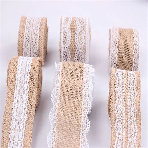 5 2m 50mm width diy handmade lace linen roll natural burlap rolls for wedding present t home