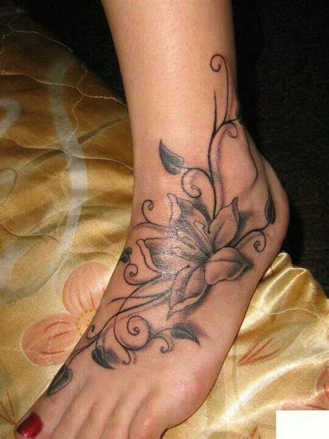Nice Lily Flower Vine Foot Tattoo For Girls Vine Foot Tattoos