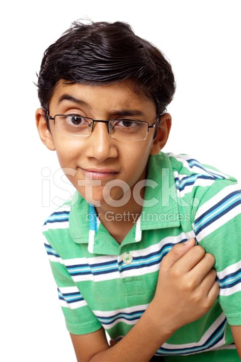 Indian Boy Teenager Student Making Funny Faces Isolated On White Stock