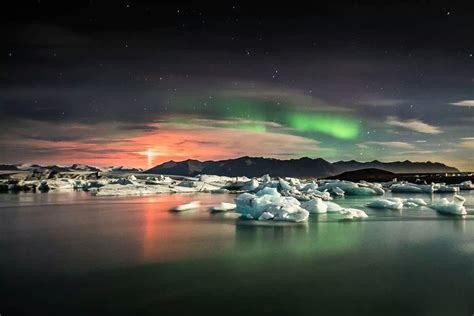 Northern Lights And Eruption Of Bardarbunga Volcano