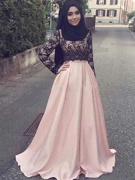 Muslim Evening Dress 2019 Lace Long Sleeves A Line Evening Dress Arabic Dubai Lebanon Formal