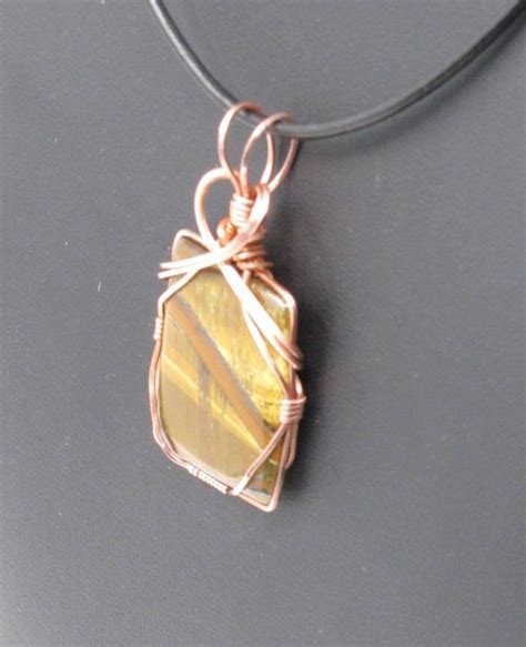 Handmade Copper Wire Wrapped Tiger S Eye Pendant Necklace Etsy Wire