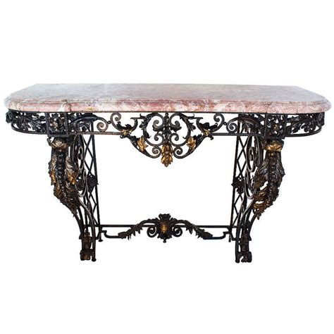 French Wrought Iron And Marble Top Console Table For Sale At 1stdibs