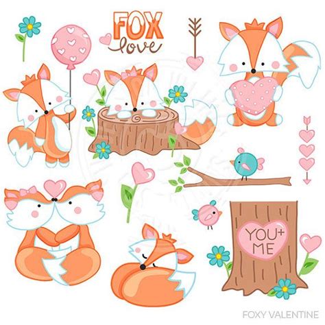 Foxy Valentine Cute Digital Clipart For Commercial Or Personal Use