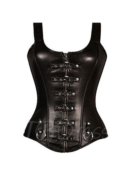 Goth Faux Leather Zipper Front Buckles Corset Black Leather Corset Leather Corset Corsets