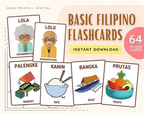 Basic Filipino Words 64 Cards Flashcards Tagalog Etsy UK