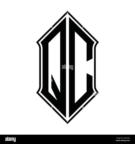 Qc Logo Monogram With Shieldshape And Black Outline Design Template