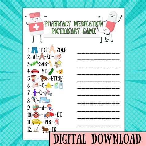 Pharmacy Medication Pictionary Game With Answer Keypharmacy Etsy