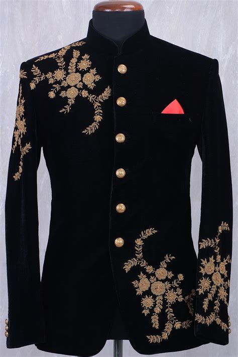 Black Velvet Bead Embroidered Jodhpuri Suit St820 Indian Men Fashion