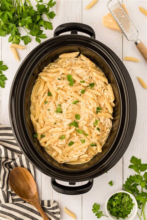 Crockpot Garlic Parmesan Chicken Pasta Busy Family Recipes