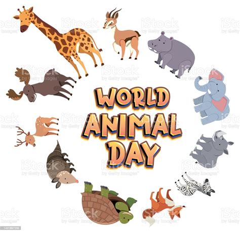 World Animal Day Logo With African Animals Stock Illustration