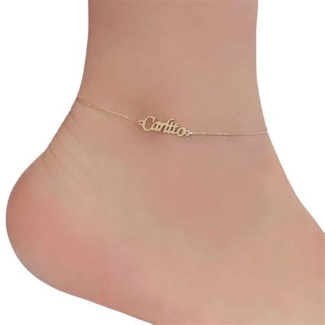 K Solid Gold Personalized Name Anklet Bracelet Gold Body Etsy