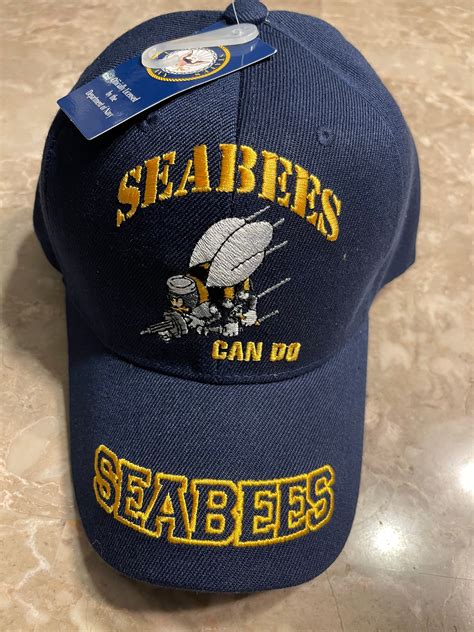 Us Navy Cap Seabees Can Do Hat Navy Blue Etsy