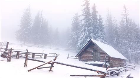 Architecture Houses Cabin Shed Fence Winter Snow Nature