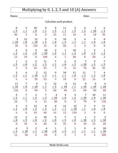 Math Multiplication Facts Worksheets