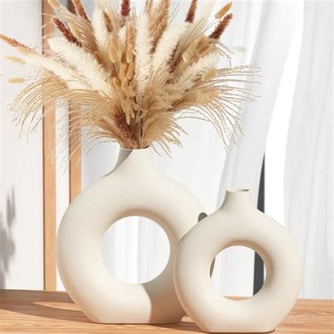 Ganaixin White Ceramic Vases Set Of 2 For Nordic Minimalism Boho Style Decor