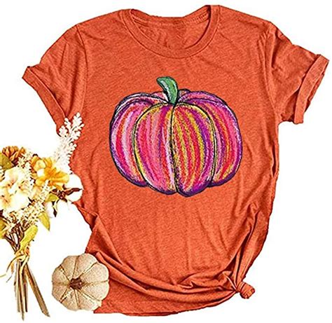 Buy Bbrand Womens Colorful Pumpkin T Shirt Fall Graphic Print Tees Tops