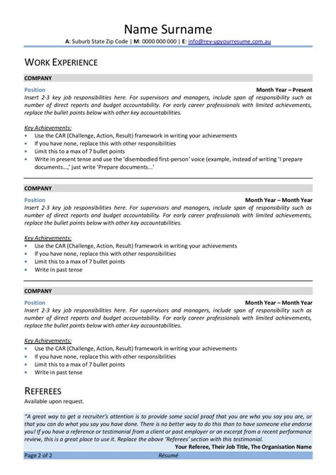 Free Australian Resume Template Rev Up Your Resume Rev Up Your