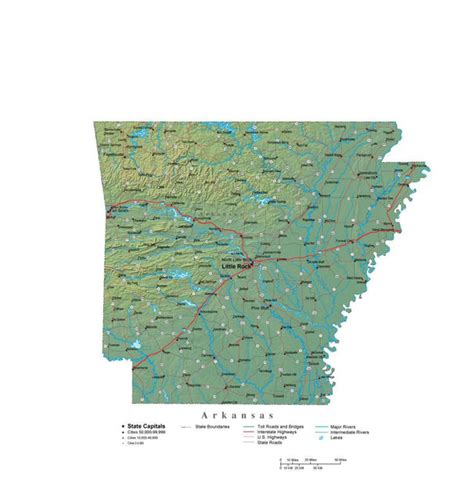 Arkansas Illustrator Vector Map With Cities Roads And Photoshop