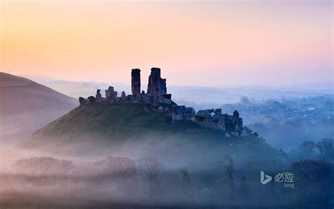 England Corfe Castle Sunrise Bing Desktop Wallpaper Preview