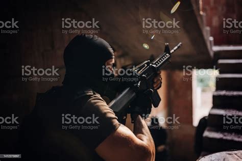 Swat Team In Action Stock Photo Download Image Now Aiming Men