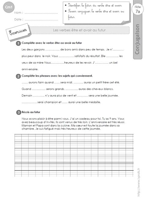 Exercices de conjugaison au cm1 faits par une institutrice. cm1: EXERCICES le futur des verbes être et avoir