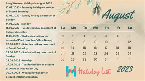 August 2023 Calendar With Holidays India Holiday List India