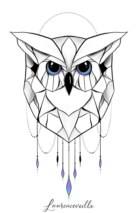 Owl Geometric Purple Printable Tattoo Design Available Instant Download