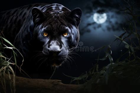 Ai Generated Illustration Of A Black Panther Under The Moonlight Stock Illustration