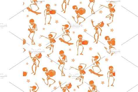 Vector Orange Dancing And Musical Skeletons Haloween Set Collection