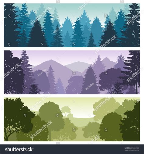 Silhouette Forest Panorama Skyline Pine Trees Stock Vector 616063988 ...