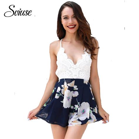 sexy white lace women rompers summer bandage backless deep v neck floral print jumpsuits elegant