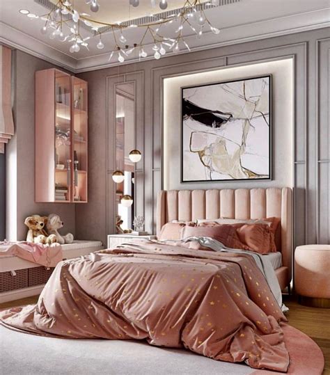 Beautiful Luxury Pink Bedroom Decor With Channel Tufted Bed In Rose