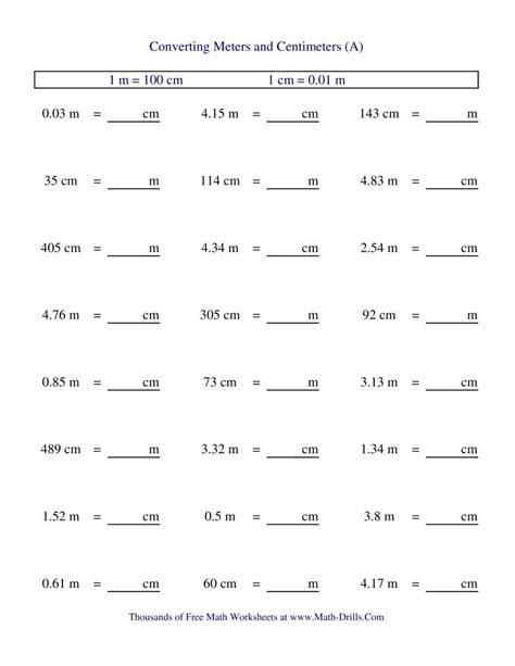 Metric Conversion Of Meters And Centimeters A
