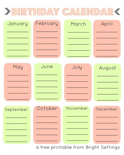free printable birthday calendar birthday calendar perpetual