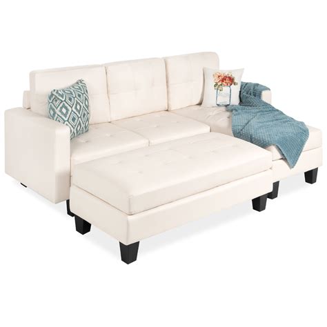 Best Choice Products 3 Seat L Shape Tufted Faux Leather Sectional Sofa