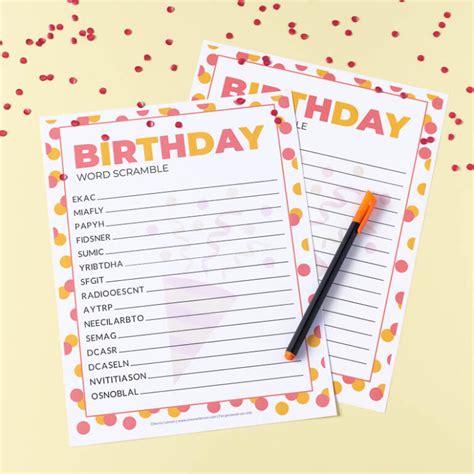 Free Printable Birthday Word Scramble Chevron Lemon