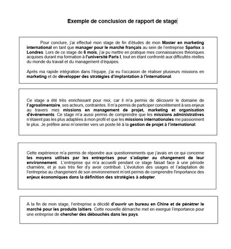 Exemples De Conclusion Pour Rapport De Stage
