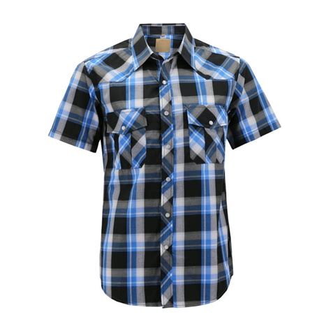 Vkwear Mens Western Short Sleeve Button Down Casual Plaid Pearl Snap